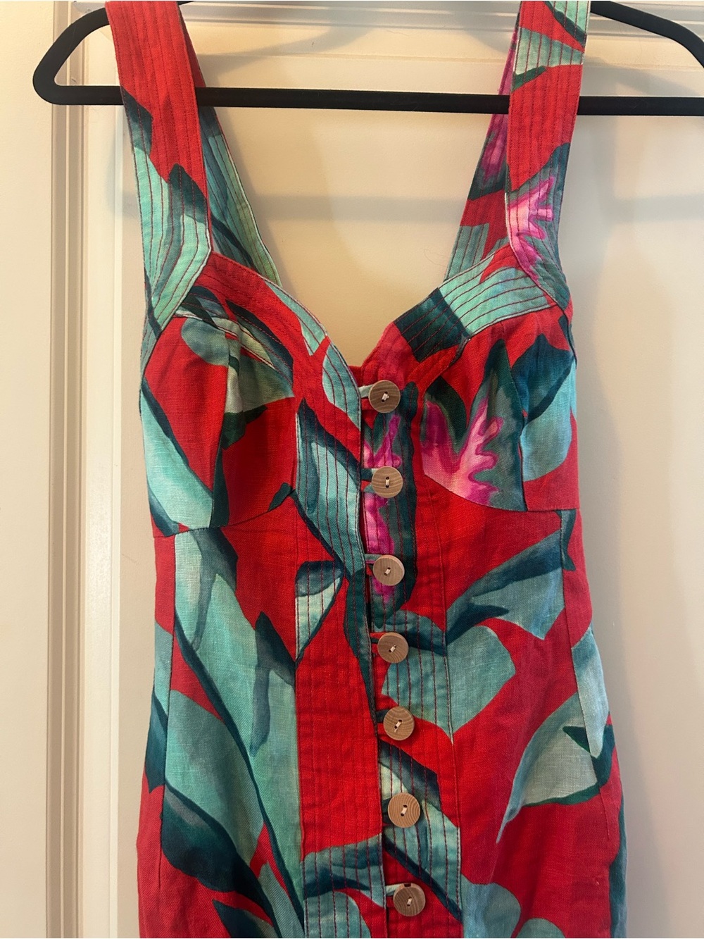 NWT Farm Rio Red Summer Foliage Linen Mini Dress Medium - Picture 8 of 13